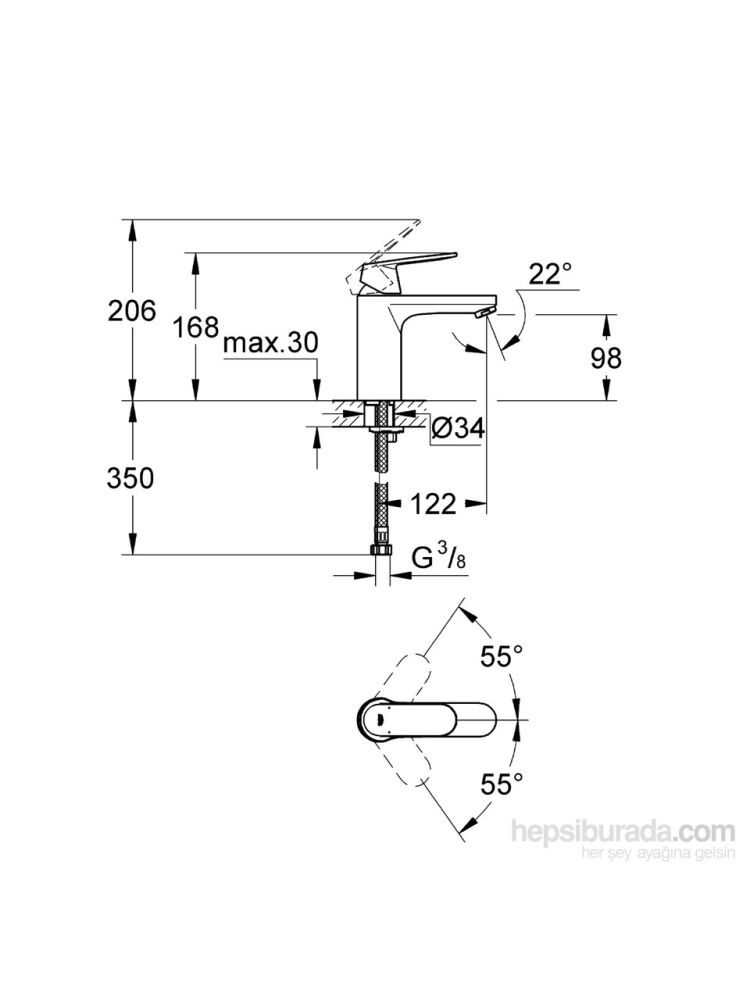 Grohe Eurocosmo Tek Kumandalı Lavabo Bataryası - 23327000 - 3