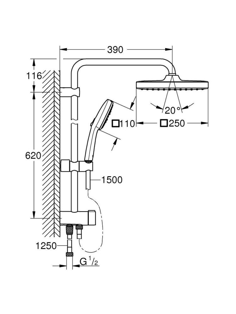 Grohe Tempesta System 250 Cube Duvar Bağlantılı, Divertörlü Duş Sistemi Mat Siyah - 269772431 - 4