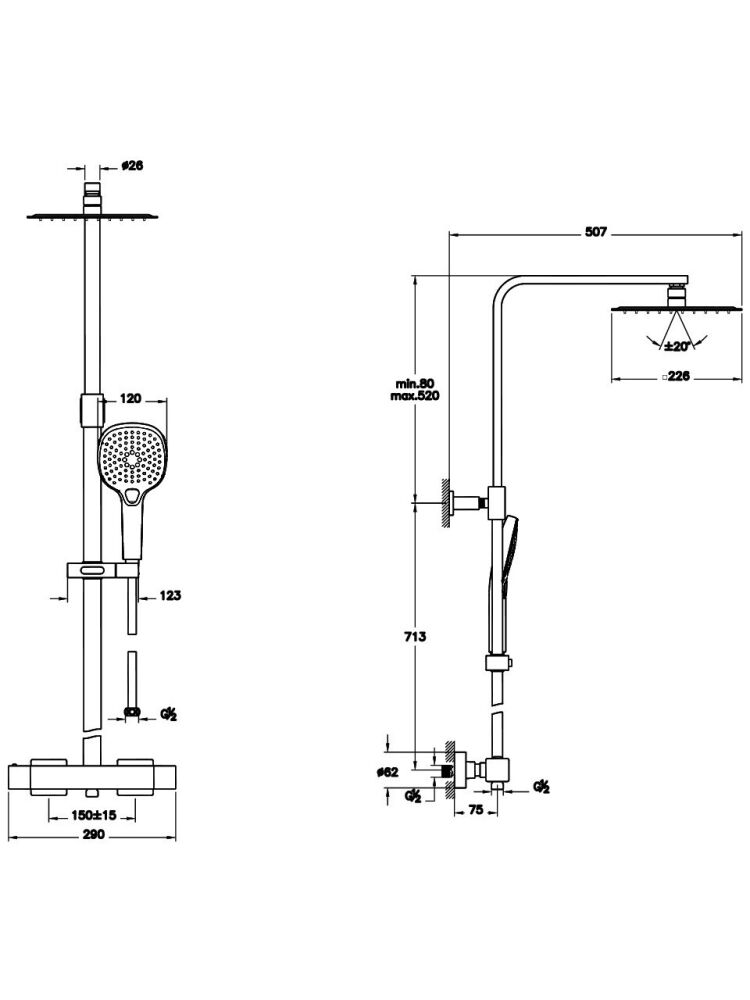 VitrA Artema Aquaheat A4720236 Bliss S 230 Duş Sitemi, Mat Siyah - 2